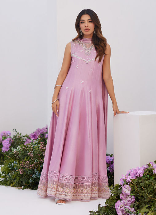 Picture of Cece Mauve Embellished Raw Silk Kalidaar With Charmuese Dupatta
