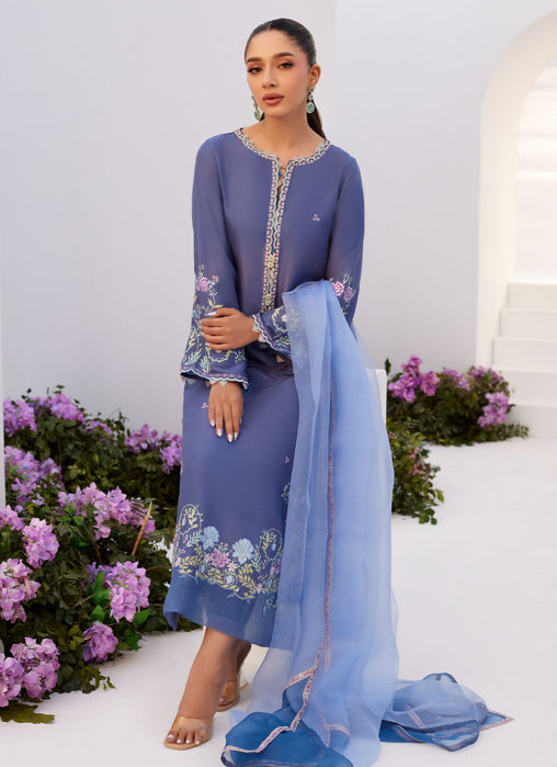 Alo Blue Embroidered Shirt And Dupatta