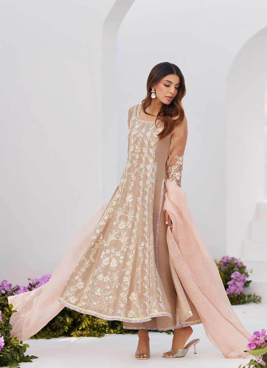 Charlene Sand Embroidered Kalidaar With Dupatta