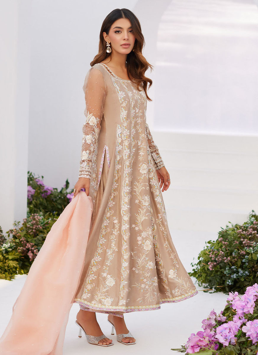 Charlene Sand Embroidered Kalidaar With Dupatta
