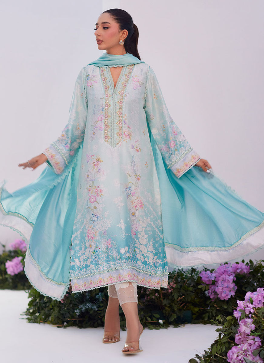 Cyan Ombre Shirt And Dupatta