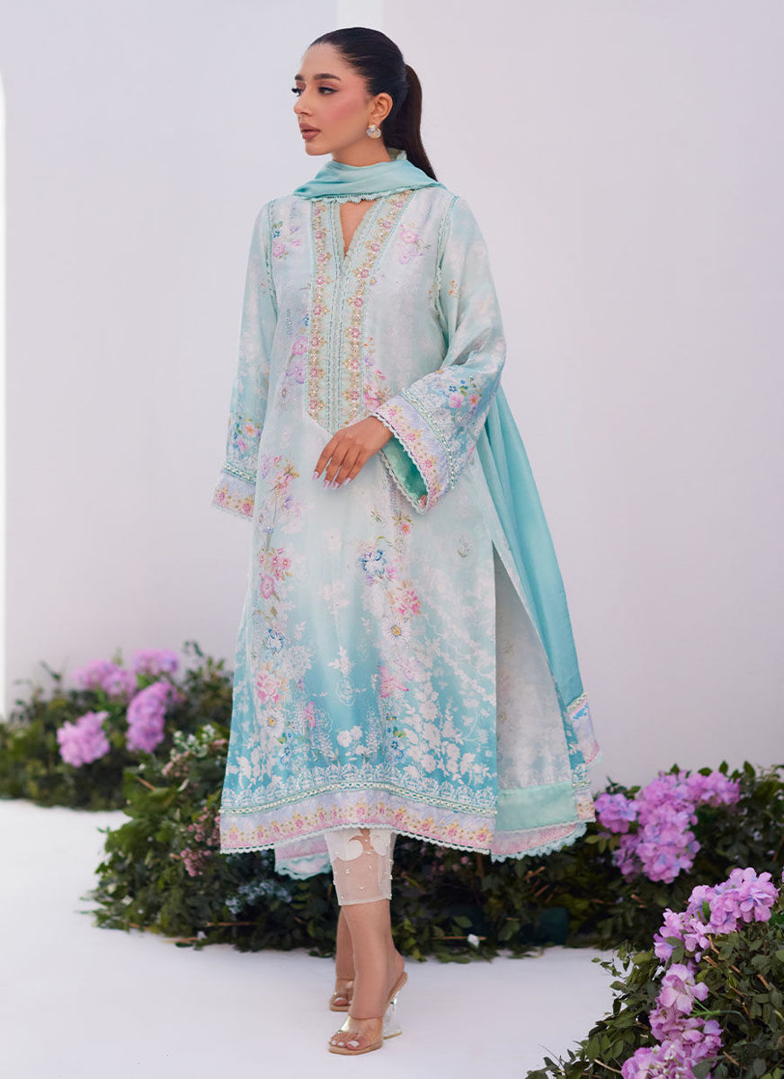 Cyan Ombre Shirt And Dupatta
