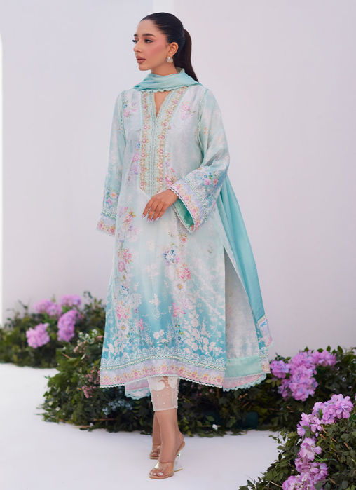 Cyan Ombre Shirt And Dupatta