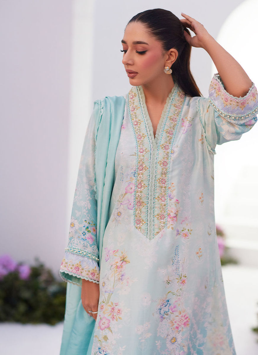 Cyan Ombre Shirt And Dupatta