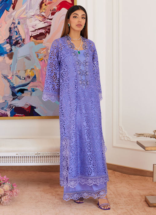 Picture of Evanthia Periwinkle Rawsilk Schiffli Long Shirt