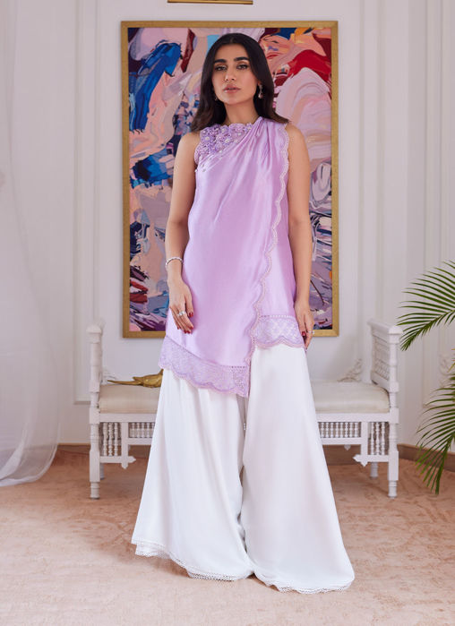 Picture of Suzette Lavender Asymmetrical Raw Silk Shirt