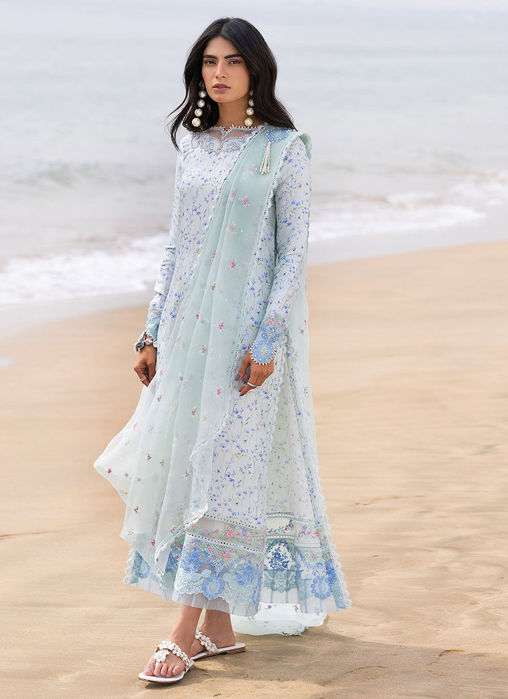 Picture of Skye Ice Blue Shirt And Pre-Draped Dupatta
