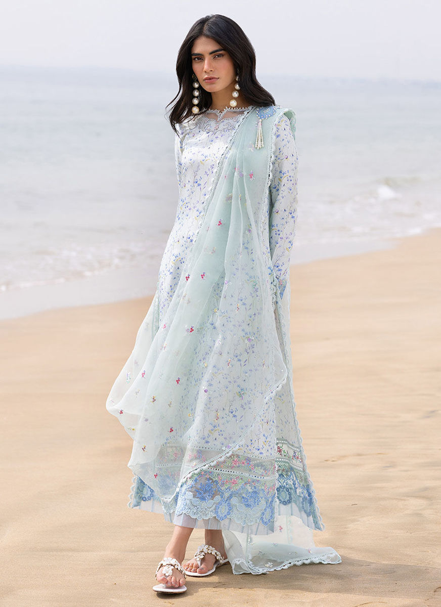 Skye Ice Blue Shirt And Pre-Draped Dupatta