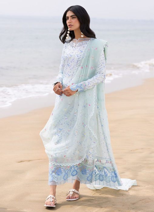 Skye Ice Blue Shirt And Pre-Draped Dupatta