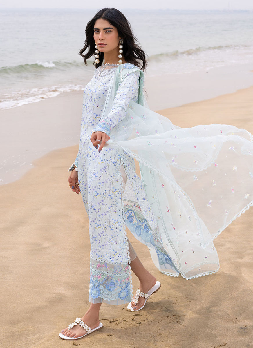 Skye Ice Blue Shirt And Pre-Draped Dupatta