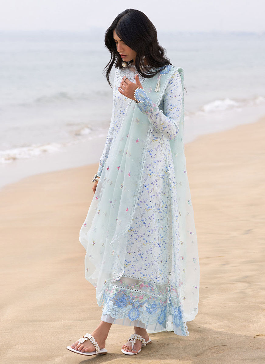 Skye Ice Blue Shirt And Pre-Draped Dupatta