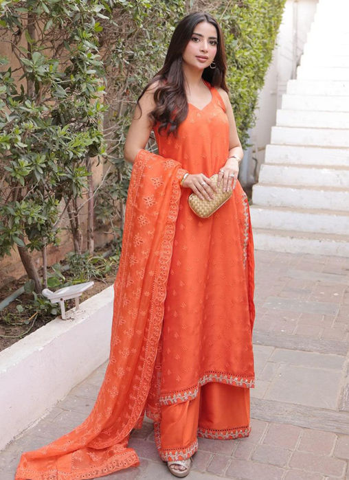 Amren Tangerine Shirt And Dupatta