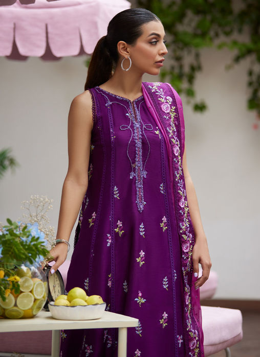 Irina Plum Embroidered Raw Silk Shirt With Dupatta