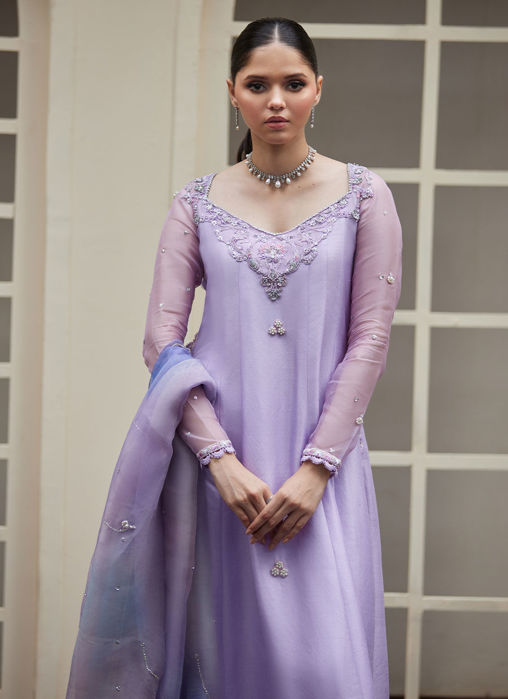 Spenny Embellished Raw Kalidaar With Printed Organza Dupatta