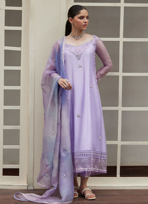 Spenny Embellished Raw Kalidaar With Printed Organza Dupatta