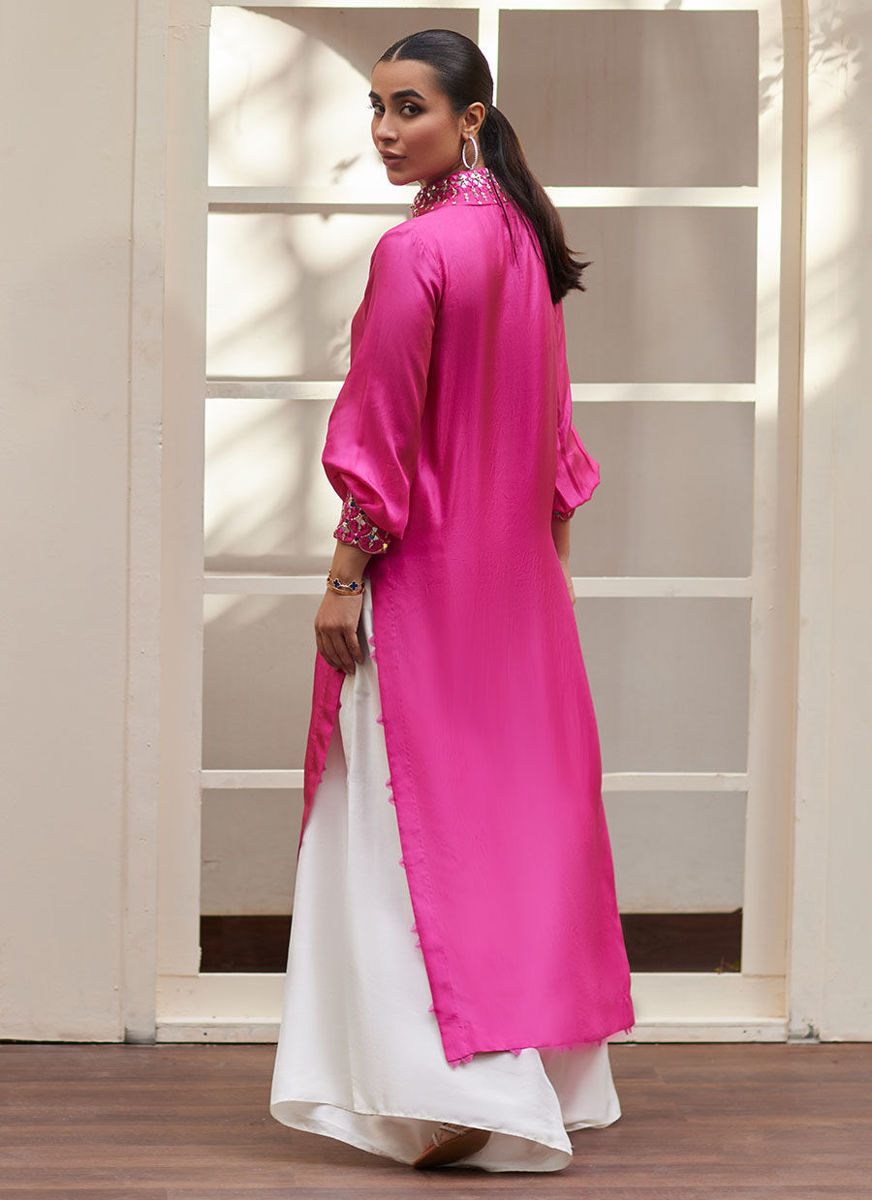 Vanka Fuschia Raw Silk Shirt And Dupatta