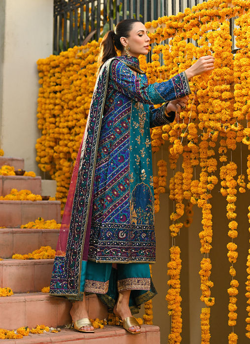 Halia Teal Block Printed Kurta, Izaar Dupatta