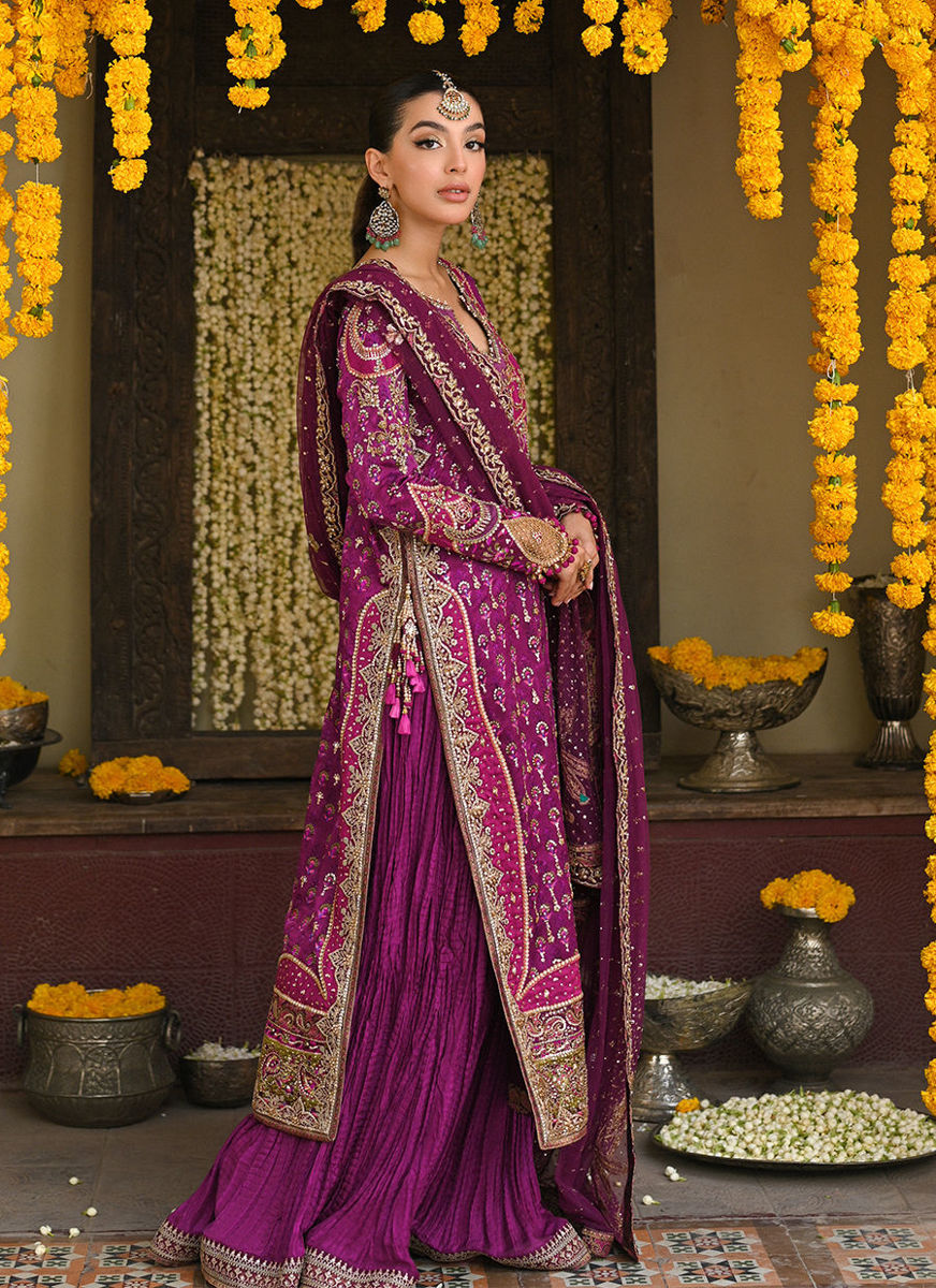 Merryn Aubergine Hand Embellished Shirt With Crushed Dhakha