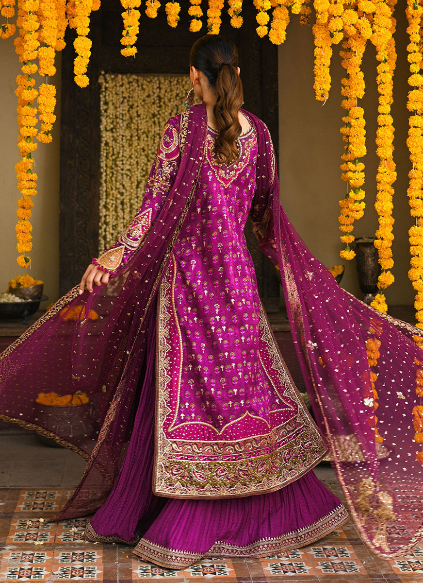 Merryn Aubergine Hand Embellished Shirt With Crushed Dhakha