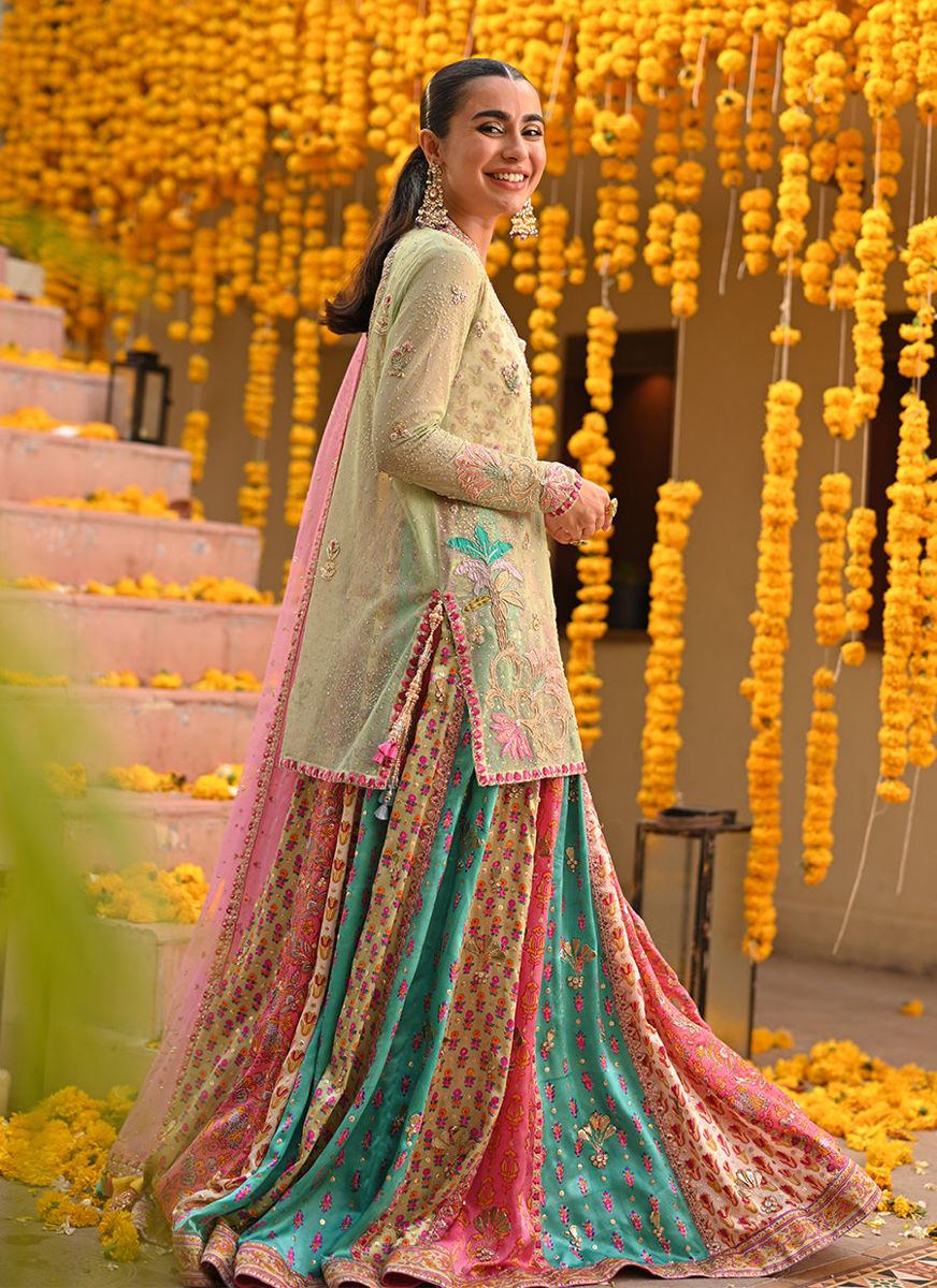 Marina Short Shirt Over Block Printed Lengha Choli