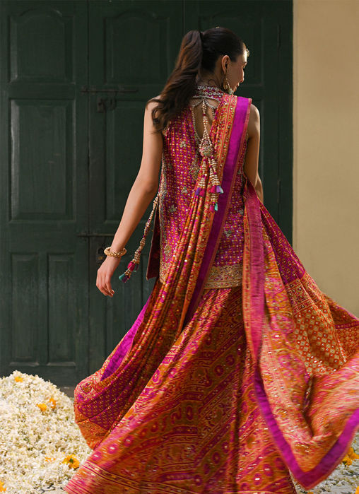 Ayala Magenta Pink Block Printed Shirt Dupatta And Lengha