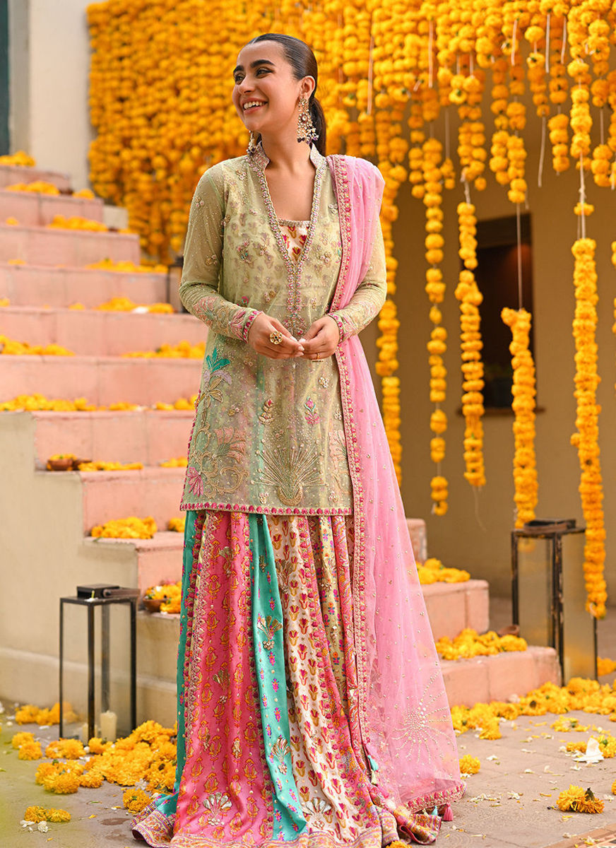 Marina Short Shirt Over Block Printed Lengha Choli