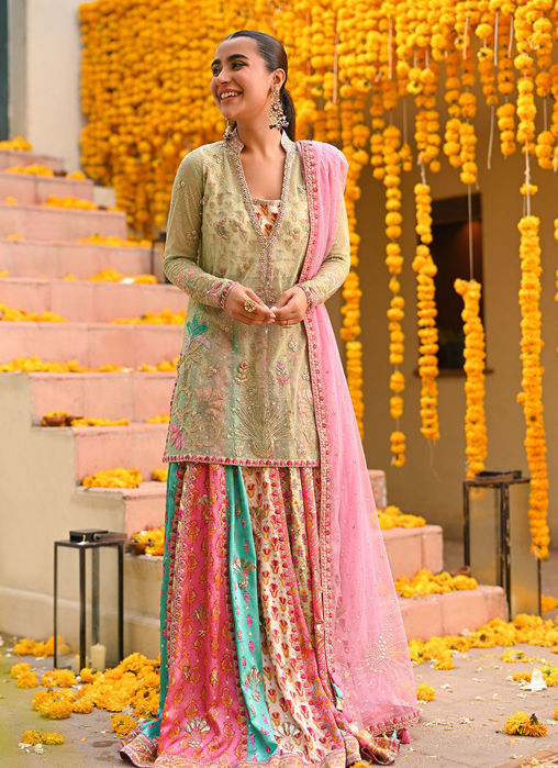 Marina Short Shirt Over Block Printed Lengha Choli