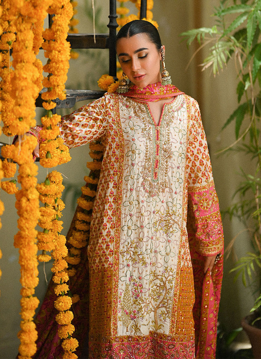 Twila Ivory Hand Worked Kurta, Izaar, With Block Printed Embellished Dupatta