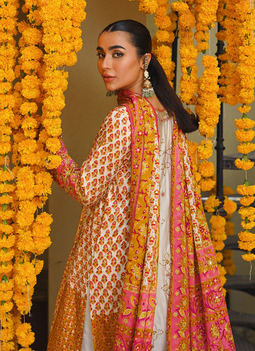 Twila Ivory Hand Worked Kurta, Izaar, With Block Printed Embellished Dupatta