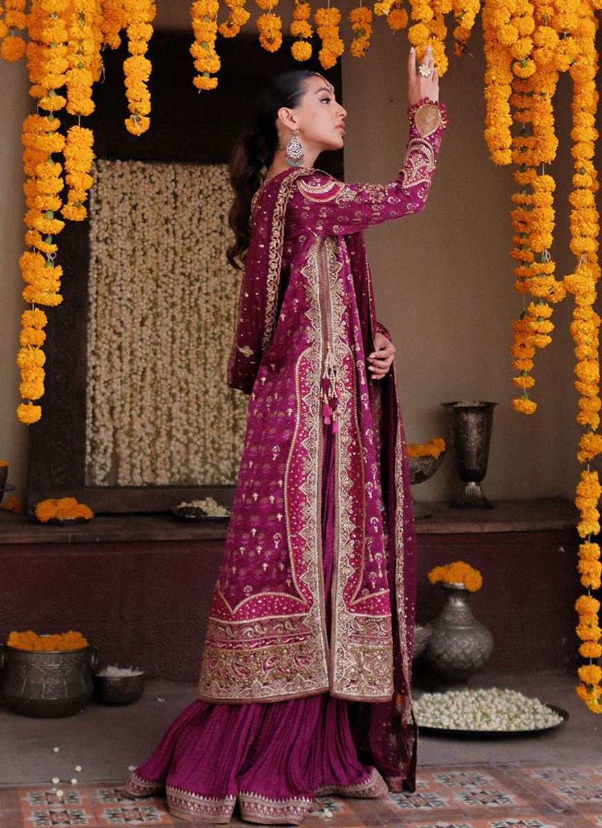 Merryn Aubergine Hand Embellished Shirt With Crushed Dhakha