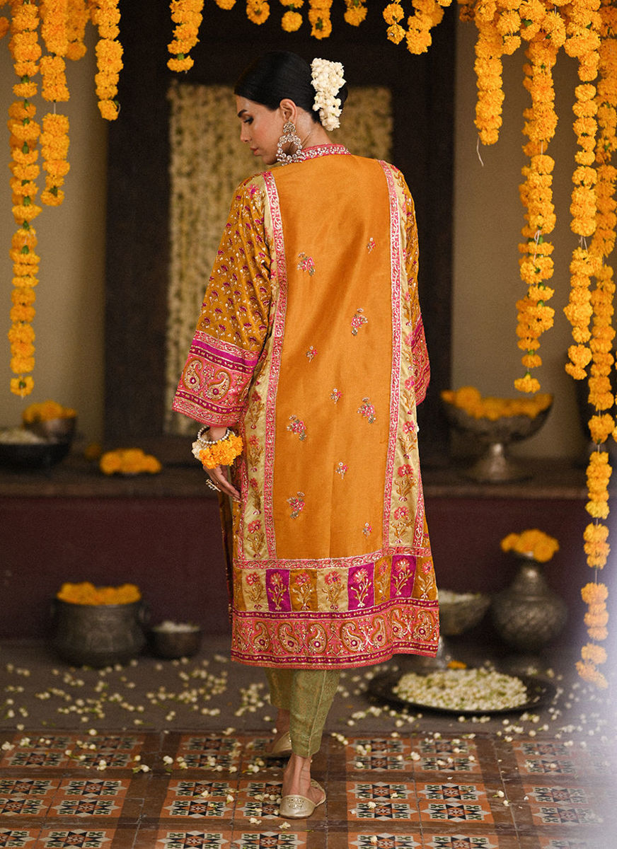 Lumi Bright Mustard Embellished Kurta And Block Printed Dupatta