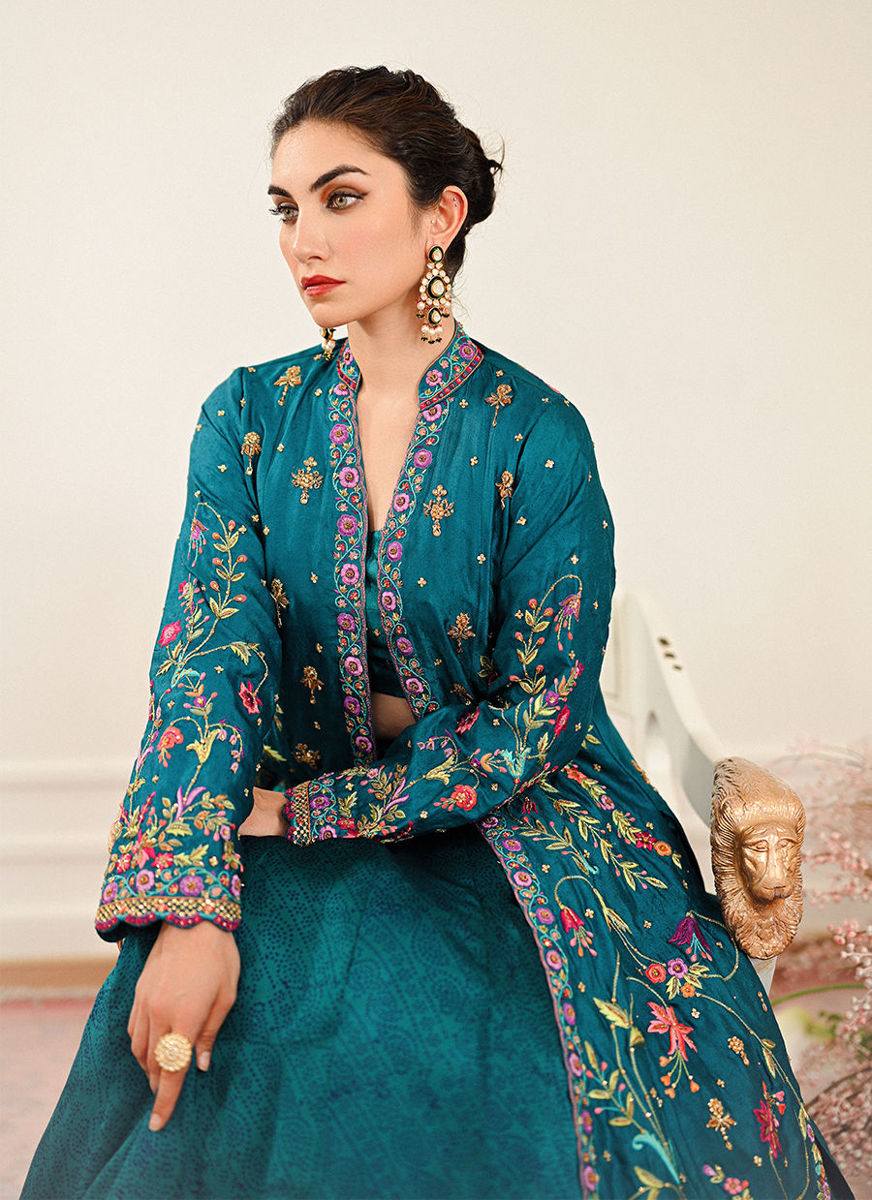 Elara Single Dhaagha Jacket With Block Printed Lehnga