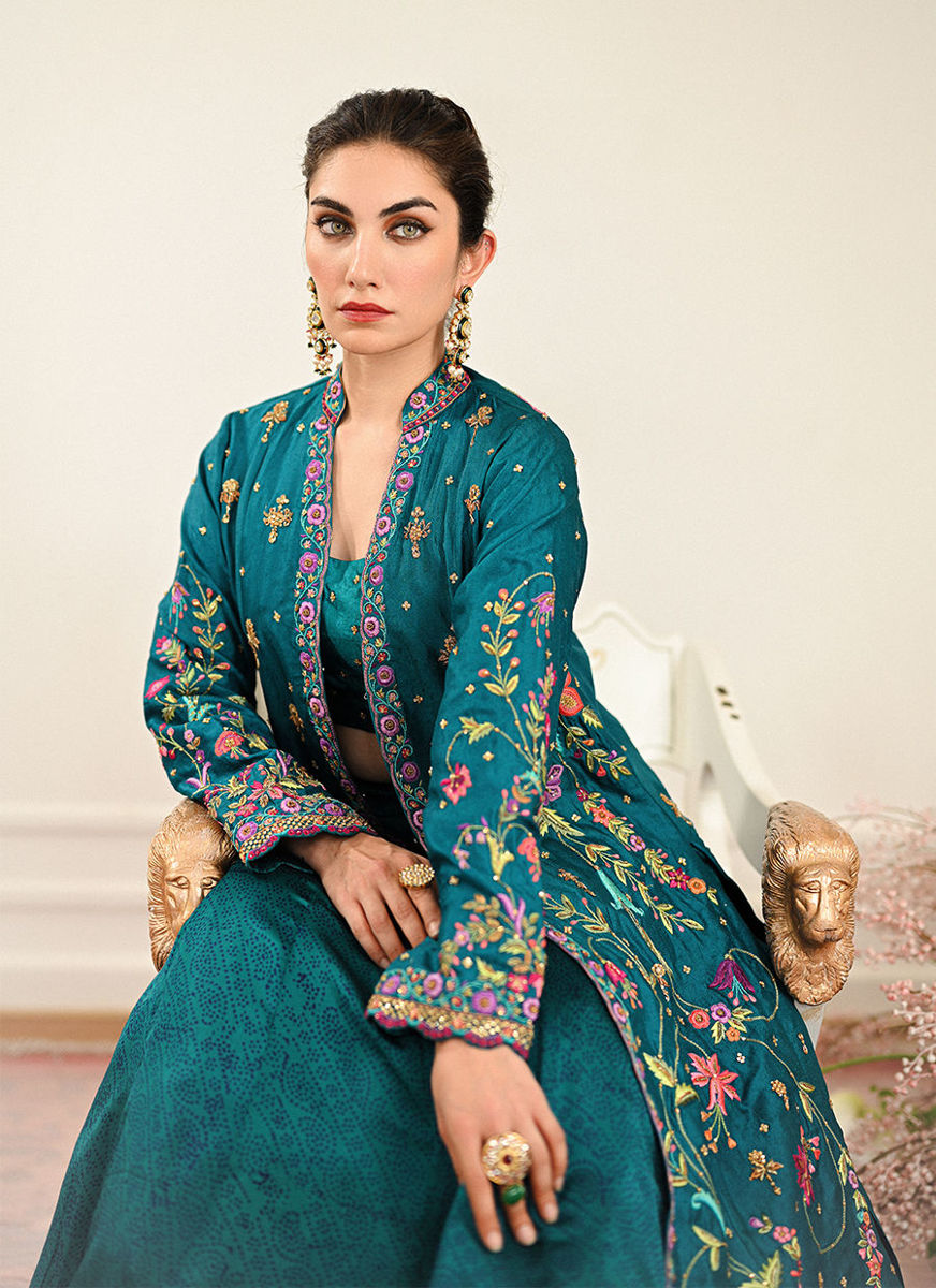Elara Single Dhaagha Jacket With Block Printed Lehnga