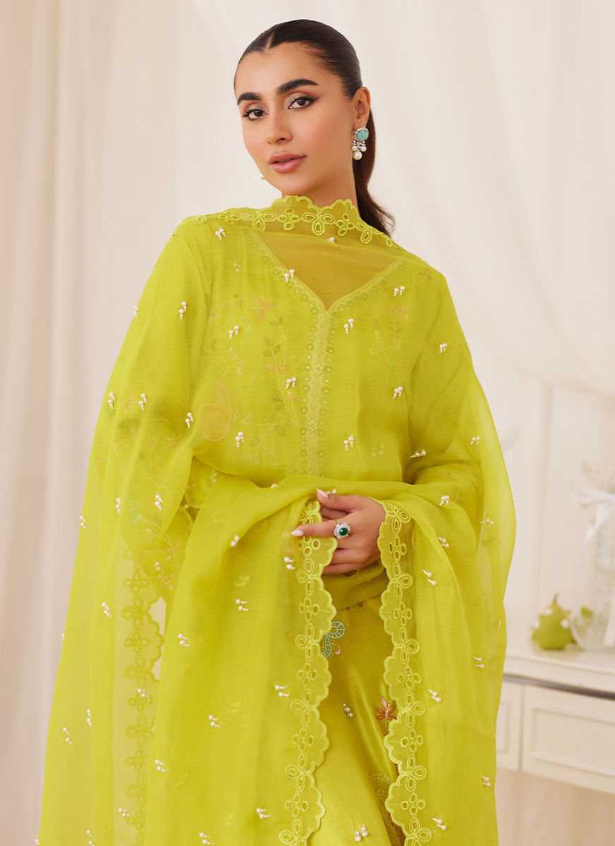 Marija Kiwi Green Embroidered Shirt And Dupatta