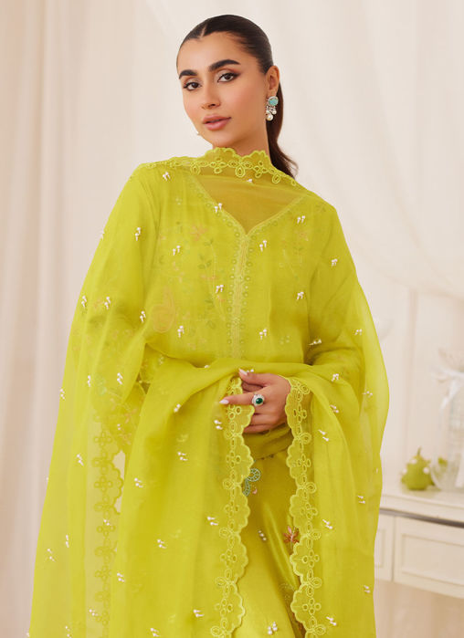 Marija Kiwi Green Embroidered Shirt And Dupatta