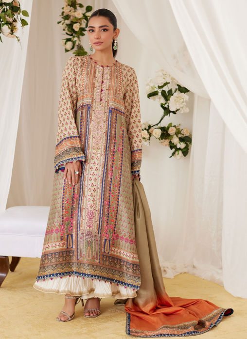 Picture of Reen Printed Raw Silk Shirt And Dupatta