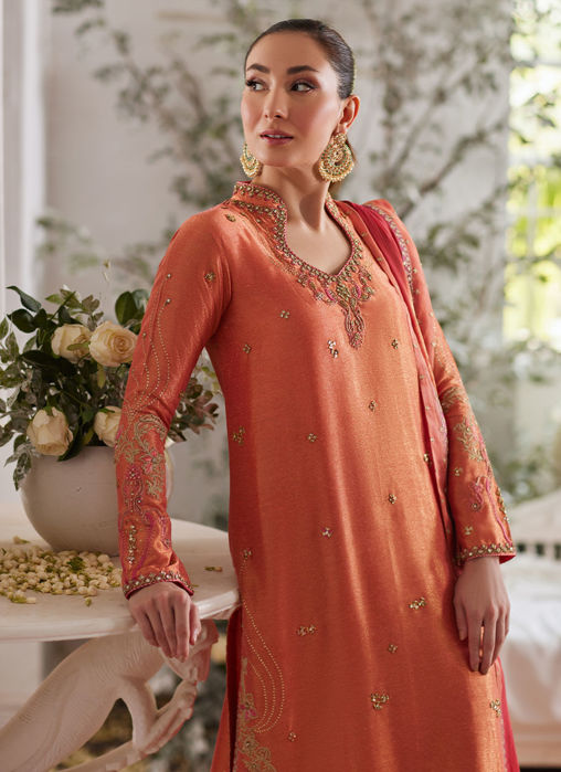 Ceren Coral Shirt And Dupatta