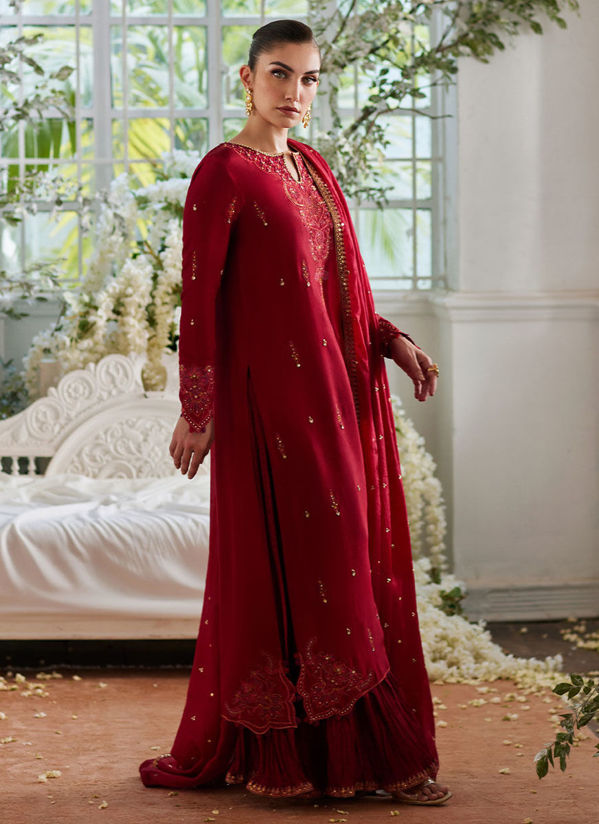 Ediz Scarlet Shirt And Dupatta
