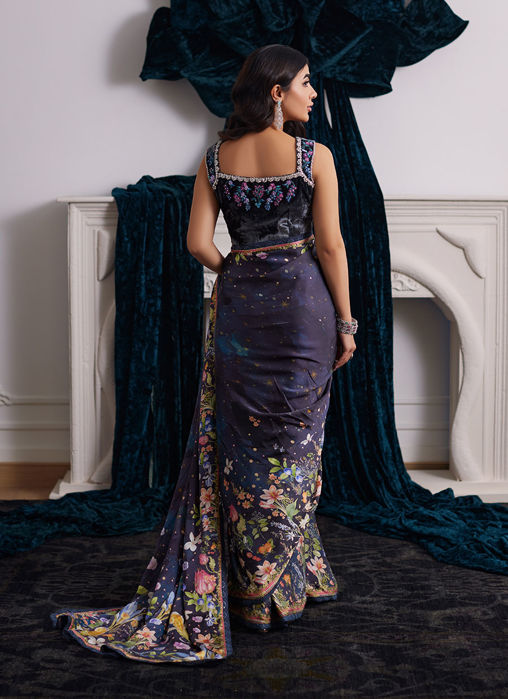 Alixia Charmeuse Saree With Velvet Blouse