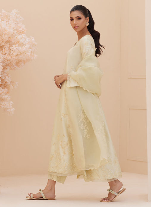 Crema Embroidered Raw Silk Shirt And Dupatta