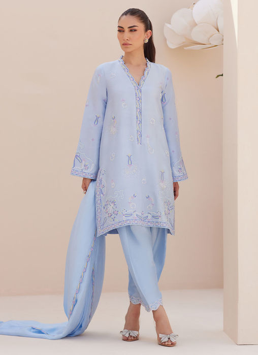 Bettie Cornflower Blue Shirt And Dupatta