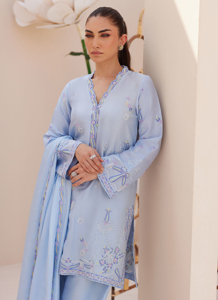 Bettie Cornflower Blue Shirt And Dupatta