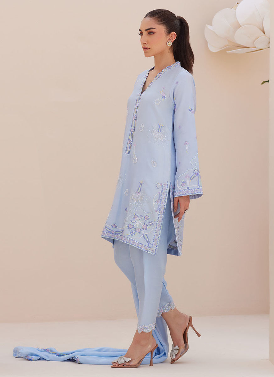 Bettie Cornflower Blue Shirt And Dupatta