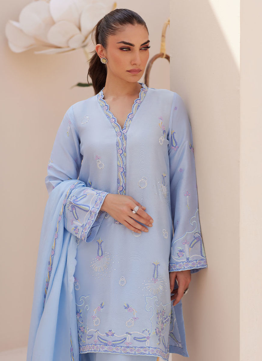 Bettie Cornflower Blue Shirt And Dupatta