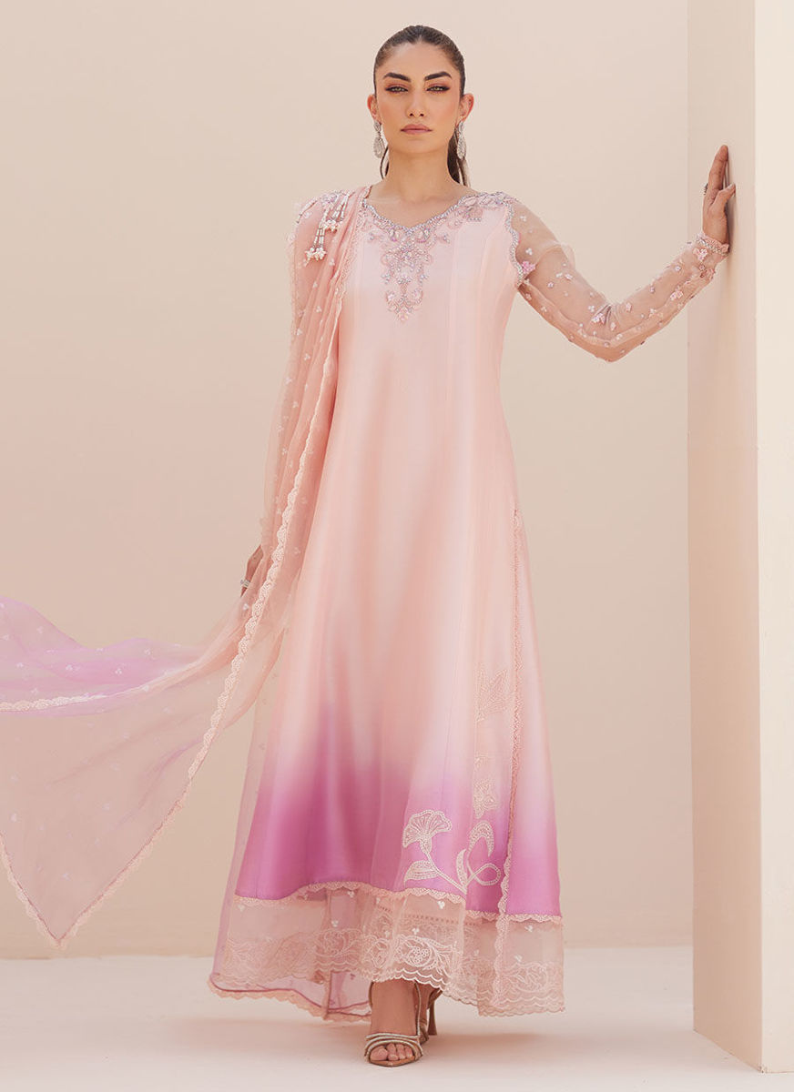 Deedee Pink Ombre Paneled Shirt And Dupatta