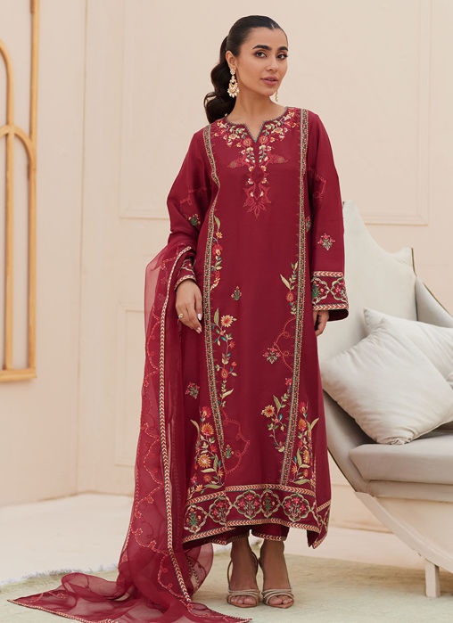 Marsala Silk Shirt And Dupatta
