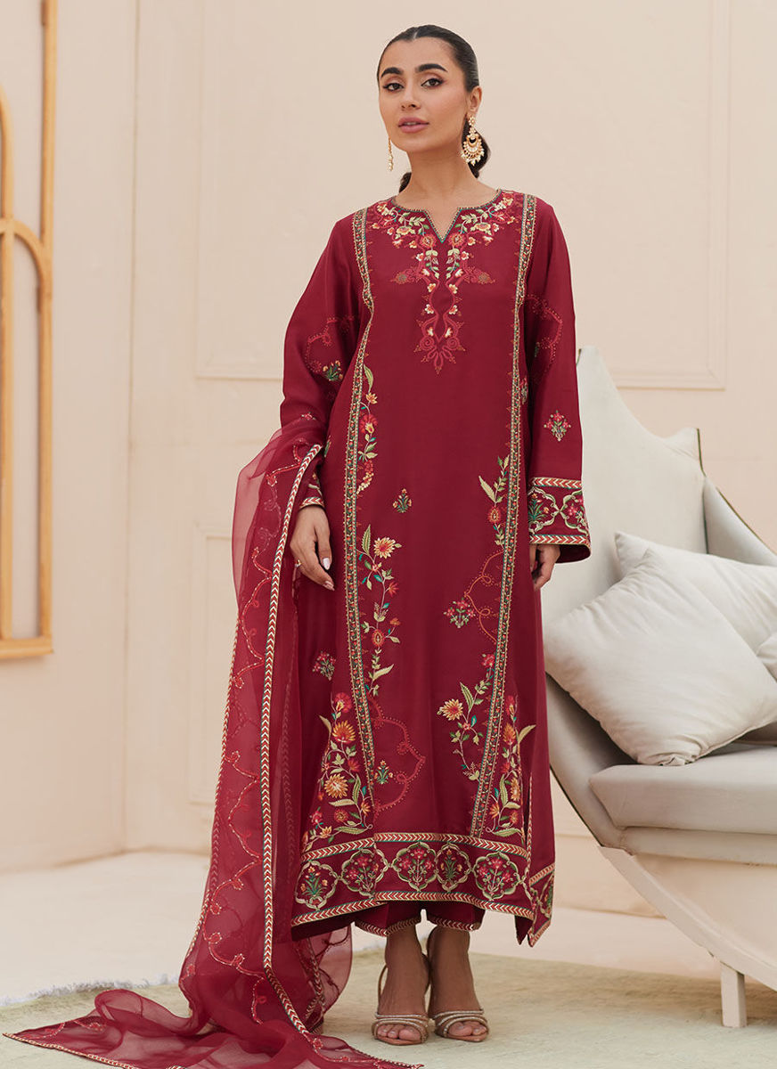 Marsala Silk Shirt And Dupatta