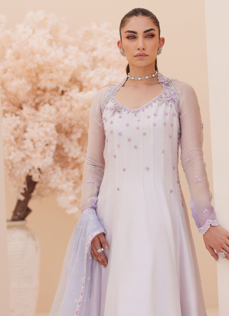Katniss Silver Pearl Kalidar And Dupatta