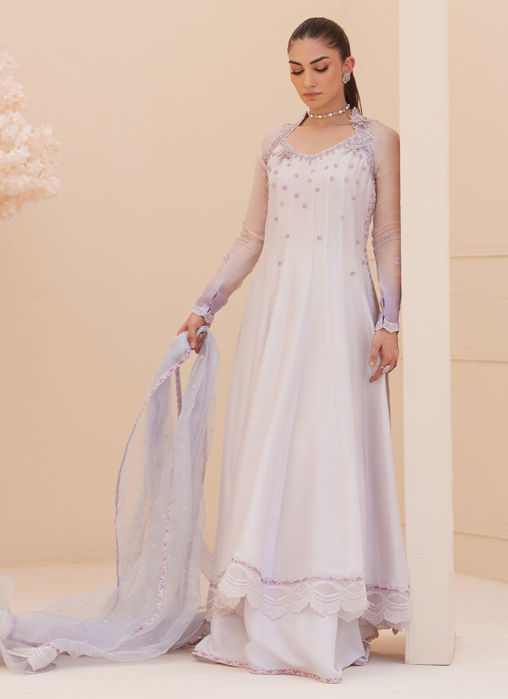 Katniss Silver Pearl Kalidar And Dupatta