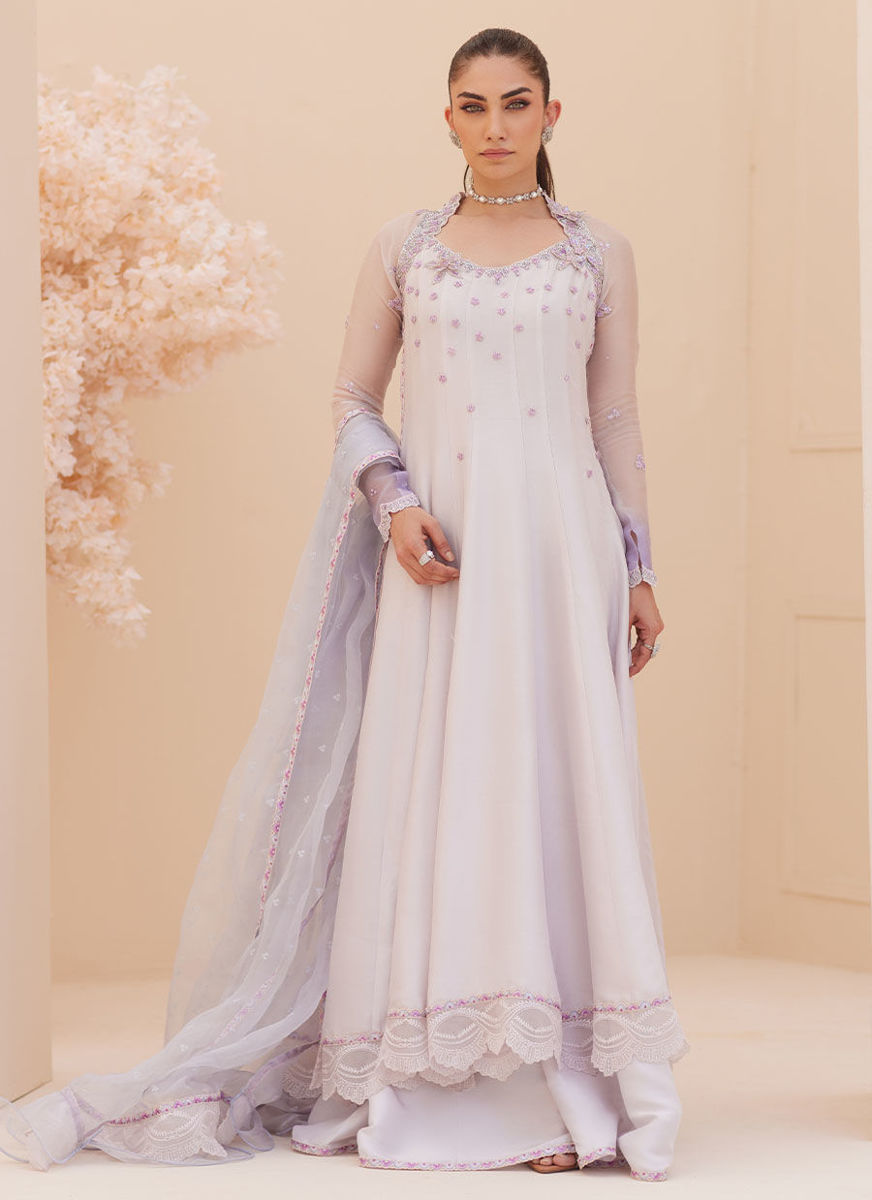 Katniss Silver Pearl Kalidar And Dupatta